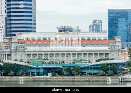 Fullerton Hotel Singapore Luftaufnahme von äußeren architektonischen Fassade, Architekt: Major P.H. Tasten Stockfoto