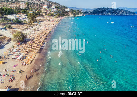 Ansicht von oben in Tolo entfernt oder "Psili Ammos" wird von den beliebtesten Urlaubsorten Argolida in Peloponnes, Griechenland Stockfoto