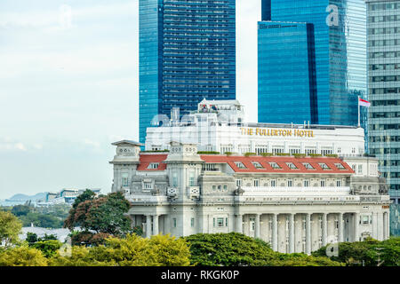 Fullerton Hotel Singapore Luftaufnahme von äußeren architektonischen Fassade, Architekt: Major P.H. Tasten Stockfoto