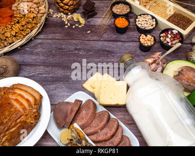 Lebensmittel Höchsten in Zink. Gesundes Essen, freier Platz für Text Stockfoto