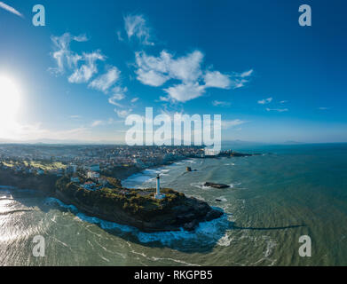 Luftaufnahme Leuchtturm in Biarritz, Baskenland, Pyrenäen Atlantique, Frankreich Stockfoto