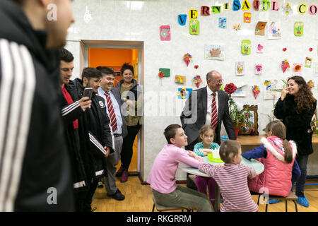 2020 FIFA Futsal-Weltmeisterschaft Qualifier. Wales Besuch der lokalen Kinder Waisenhaus, Ciorescu, Moldau. Samstag 2. Februar 2019. Stockfoto