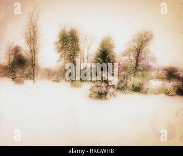 Digitale Kunst: Winterlandschaft entlang der Isar in Bad Tölz, Bayern, Deutschland Stockfoto