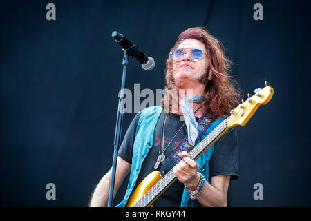 Schweden, Solvesborg - Juni 07., 2018. Der englische Sänger und Bassist Glenn Hughes führt ein Live Konzert während der schwedischen Musik Festival Sweden Rock Festival 2018. (Foto: Gonzales Foto - Terje Dokken). Stockfoto