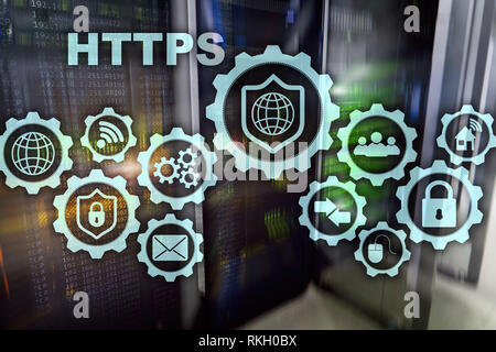 HTTPS. Hypertext Transport Protocol Secure. Technologiekonzept auf dem Server Zimmer Hintergrund. Virtuelle Symbol für Network Security web service Stockfoto