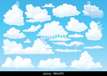 Vektor geformt, flauschige Wolke. Cartoon bewölkter Himmel eingestellt Stock Vektor