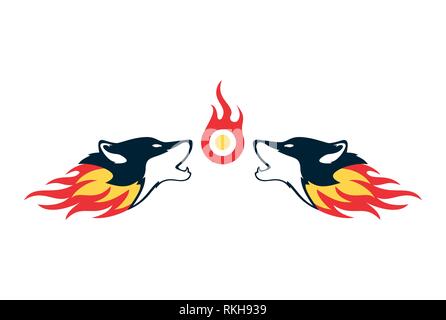 Zwei Feuer Wolf logo Konzept Symbol vektor Konzept flache Bauweise Stockfoto