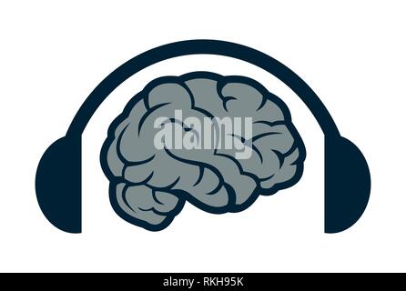 Headset Gehirn hören Musik logo Symbol vektor Konzept flache Bauweise Stockfoto