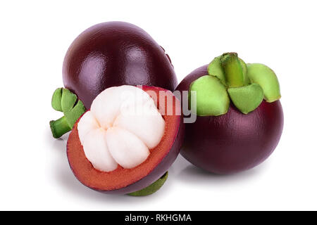 Reif mangosteen auf weißem Hintergrund closeup isoliert Stockfoto