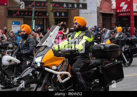 Die Sikh Motorcycle Club beteiligt sich an der 2019 Chinese New Year Parade Stockfoto