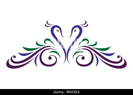 Abstrakt Twin Pfau Liebe Logo-Symbol Stock Vektor
