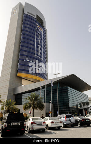 Die Emirates NBD (Nationalbank von Dubai) bei der Bank Zentrale in Baniyas Road, Dubai in den Vereinigten Arabischen Emiraten (VAE). Die Dubai Bank ist die U Stockfoto