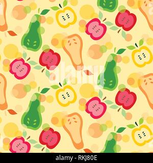 Birnen und Äpfel vector pattern Abbildung: grün, rot, orange und Gelb Farben auf einem hellen Hintergrund Stock Vektor