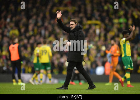 Manager von Norwich City, Daniel Farke feiert an der Schlusspfiff - Norwich City v Ipswich Town, Sky Bet Meisterschaft, Carrow Road, Norwich - 10. Stockfoto