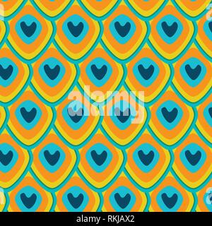 Pfauenfedern abstract Vector pattern Abbildung in Teal, blau, gelb, grün und orange Farben Palette Stock Vektor