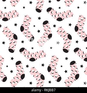 Socken und Sterne vector pattern Abbildung in Rosa, Weiß und Schwarz Stock Vektor