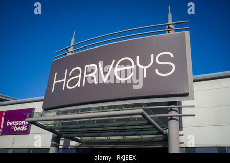 Harveys verkaufsplattform an forbury Retail Park, Reading, Berkshire. Stockfoto