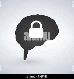 Gehirn Gehirn Sperren Sicherheit Logo Design. Vector Illustration auf weißem Hintergrund Stock Vektor