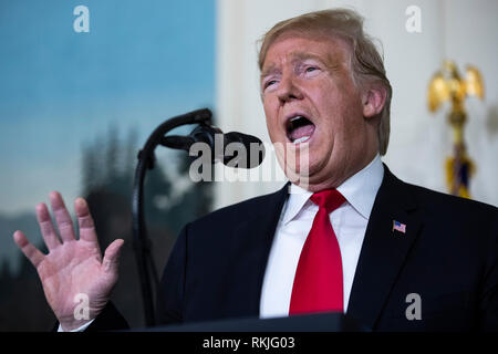 US-Präsident Donald Trump liefert Erläuterungen in der diplomatischen Empfang Zimmer des Weißen Hauses in Washington, D.C., am 19. Januar 2019. Trump sprach über einen neuen Plan der US-Grenze und wieder öffnen, die US-Regierung, die bleibt Herunterfahren zu sichern. Stockfoto