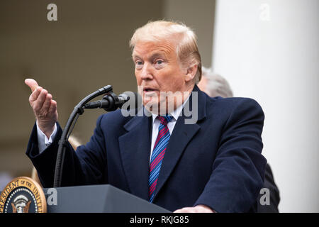 US-Präsident Donald Trump spricht mit Reportern im Rosengarten des Weißen Hauses am 4. Januar 2019. Stockfoto