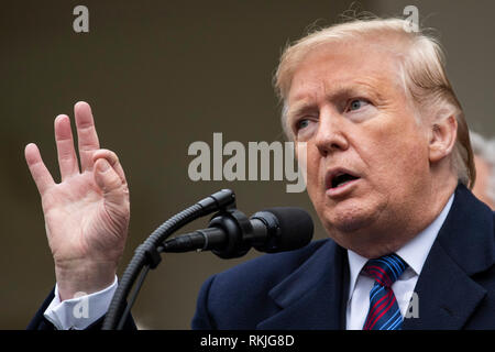 US-Präsident Donald Trump spricht mit Reportern im Rosengarten des Weißen Hauses am 4. Januar 2019. Stockfoto