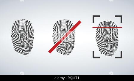 Fingerprint Identification Icon Set. Scan und Beschränkung auf das Symbol. Vector Illustration auf modernen Hintergrund isoliert Stock Vektor