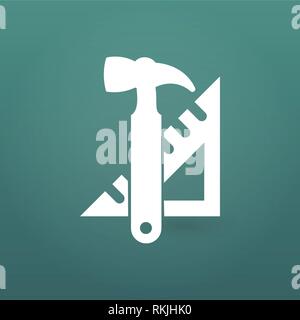 Instrumente Symbol. Hummer und Dreieck Lineal. Tools Symbol. Arbeiten. Vector Illustration auf modernen Hintergrund isoliert Stock Vektor