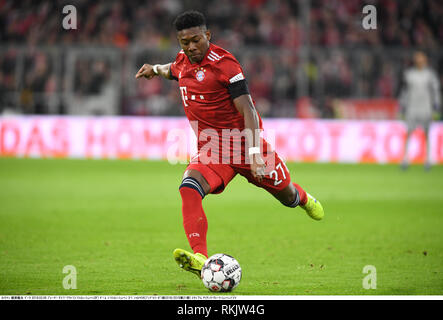 München, Deutschland. 9 Feb, 2019. Bayern's David Alaba während der deutschen "Bundesliga" Match zwischen dem FC Bayern München 3-1 FC Schalke 04 in der Allianz Arena in München, Deutschland, 9. Februar 2019. Credit: Takamoto Tokuhara/LBA/Alamy leben Nachrichten Stockfoto