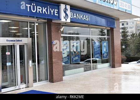 Ankara, Türkei. 07 Feb, 2019. Ein Zweig der Türkischen ist Bank. Präsident der Türkei, Recep Tayyip Erdogan, eine Kampagne am 05.02.2019 eskaliert der Nation größte börsennotierte Bank zu nutzen, fordert eine parlamentarische Abstimmung über die Übernahme. Credit: Altan Gochre | Verwendung weltweit/dpa/Alamy leben Nachrichten Stockfoto