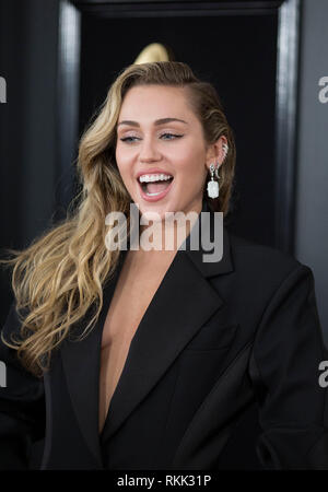 Los Angeles, USA. 12 Feb, 2019. Miley Cyrus kommt für die 61. jährlichen Grammy Awards in Los Angeles statt, die Vereinigten Staaten, 10.02.2019. Quelle: Xinhua/Alamy leben Nachrichten Stockfoto