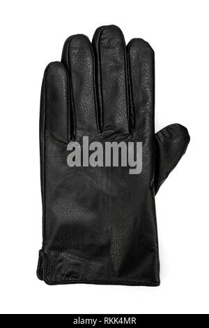 Ansicht von oben in schwarz Leder Herren Handschuh auf weißem Hintergrund in enger isoliert - oben Stockfoto