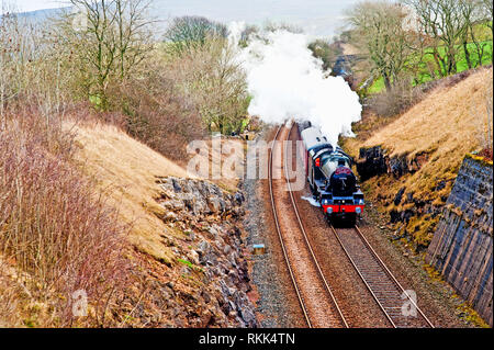 Jubiläum der Klasse Lok Nr. 45596 Bahamas bei Waitby, Cumbria, England Carlilse Eisenbahn, 9. Februar 2019 regeln Stockfoto