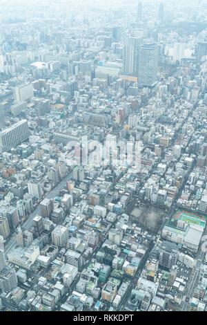 Tokyo Snow Day, Richtung Yotsume Straße, Blick vom Sumida-Ku Skytree, Tokyo, Tokio, Japan Stockfoto