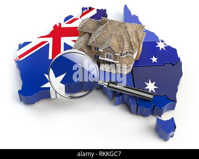 Haus Und Lupe Auf Der Karte Von Australien In Den Farben Der