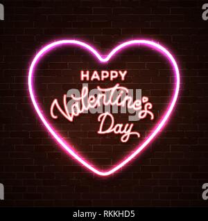 Happy Valentines Tag neon Beschriftung Beschriftung. Stock Vektor