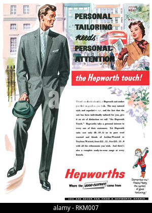 1958 britischen Werbung für Hepworths Männer Tailoring. Stockfoto