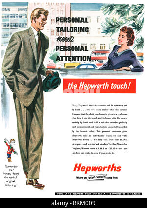 1958 britischen Werbung für Hepworths Männer Tailoring. Stockfoto