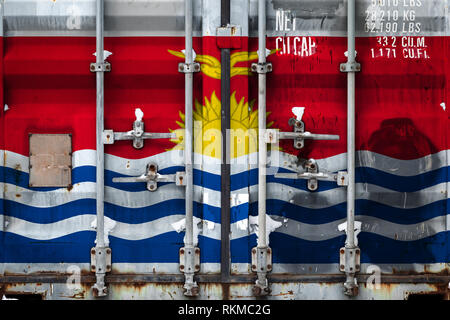 Nahaufnahme der Container mit der Nationalflagge von Kiribati. Das Konzept von Kiribati export-import und die Lieferung von Waren. Stockfoto