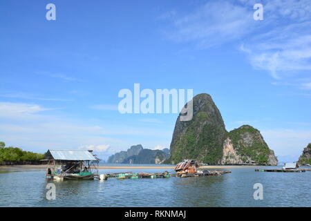 Cage Fischzucht in Phang Nga Bay Stockfoto