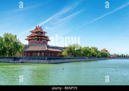 Peking, China an der äußeren Graben Ecke der verbotenen Stadt. Stockfoto