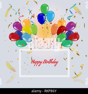 Luxus party Ballons und Konfetti. Partei oder Geburtstagskarte Vorlage mit Copyspace. Vector Illustration. Stock Vektor