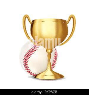Baseball Award Vector. Baseball Ball, goldene Schale. Sport Spiel: Ankündigung einer Veranstaltung. Baseball Bannerwerbung. Professional League. Sport Einladung Stock Vektor