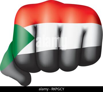 Sudan Fahne und Hand auf weißem Hintergrund. Vector Illustration Stock Vektor