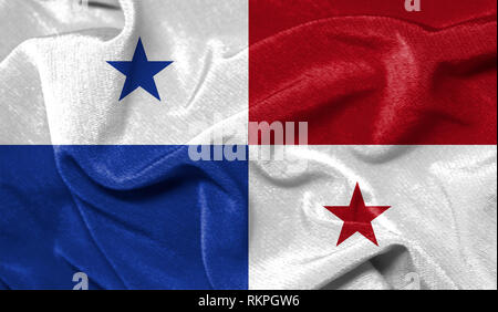 Realistische Flagge Panama über die gewellte Oberfläche des Gewebes Stockfoto