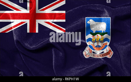 Realistische Flagge der Falklandinseln an den gewellten Oberfläche des Gewebes Stockfoto