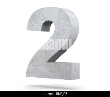 3D-Rendering konkrete Zahl 2. 3D-Render Abbildung. Stockfoto