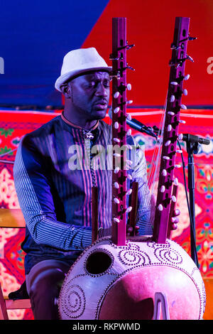 Seckou Keita spielt die Kora live auf Beltane Fire Festival, East Sussex, Großbritannien Stockfoto