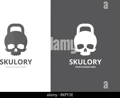 Vector sport und Skull Kombination. Einzigartige Fitness- und Kopf Logo Design Template. Stock Vektor