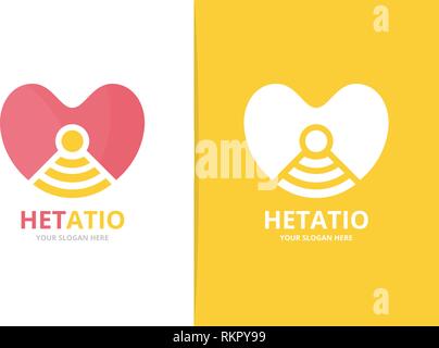 Vektor Herz und Wlan logo Kombination. Einzigartige, romantische und radio Logo Design Template. Stock Vektor