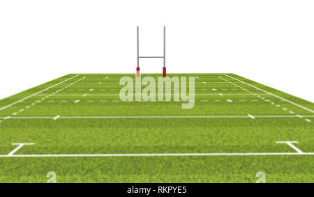 Rugby Pitch mit Linien und Ziele. 3D-Rendering Stockfoto